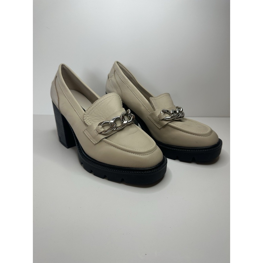 Womens 10 Platform Loafers Slip On Dress Shoes Chunky Y2k Off White 3.5" Heel